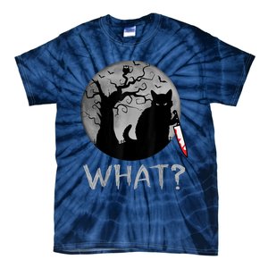 Cat What? Murderous Black Cat With Knife Halloween Costume Tie-Dye T-Shirt