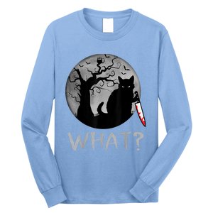 Cat What? Murderous Black Cat With Knife Halloween Costume Long Sleeve Shirt