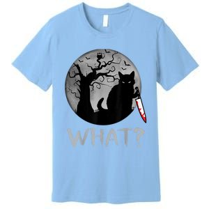 Cat What? Murderous Black Cat With Knife Halloween Costume Premium T-Shirt