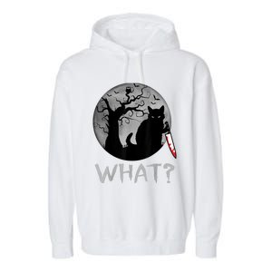 Cat What? Murderous Black Cat With Knife Halloween Costume Garment-Dyed Fleece Hoodie