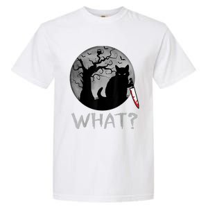 Cat What? Murderous Black Cat With Knife Halloween Costume Garment-Dyed Heavyweight T-Shirt