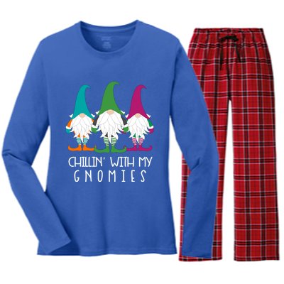 Chillin With My Gnomies Garden Gnome Lawn Care Christmas Gift Women's Long Sleeve Flannel Pajama Set 