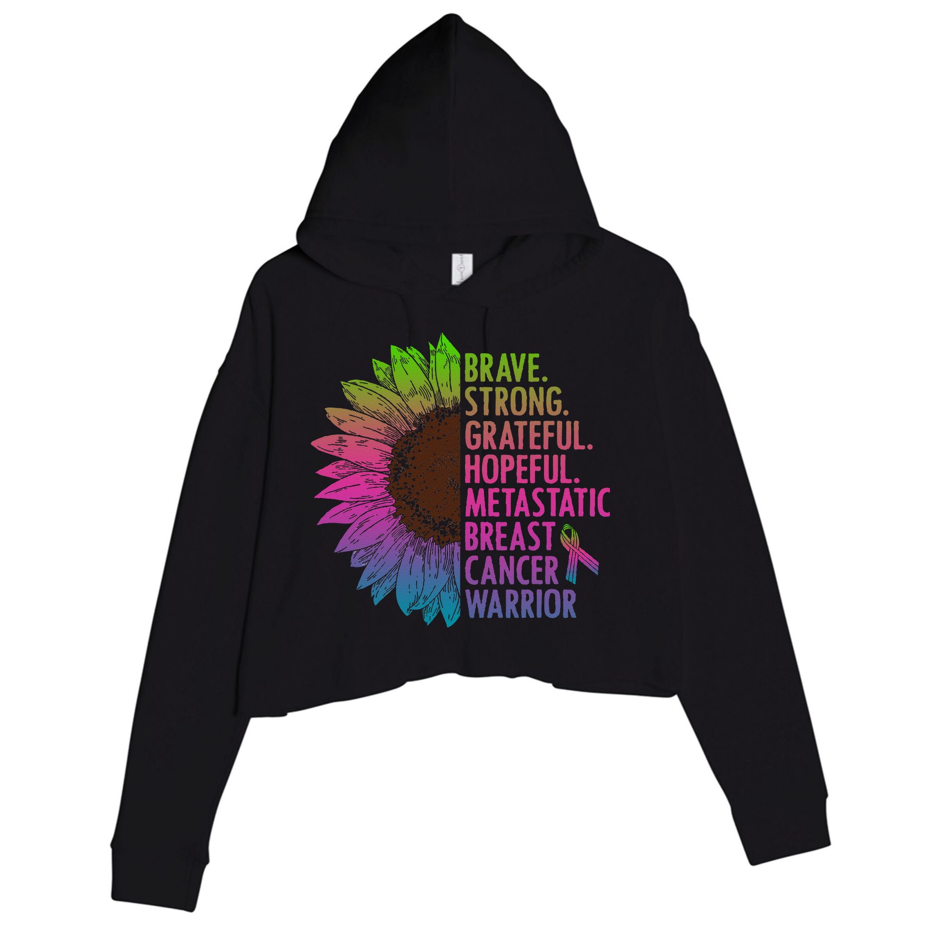 Care Warrior Metastatic Breast Cancer Ribbon Awareness Crop Fleece Hoodie