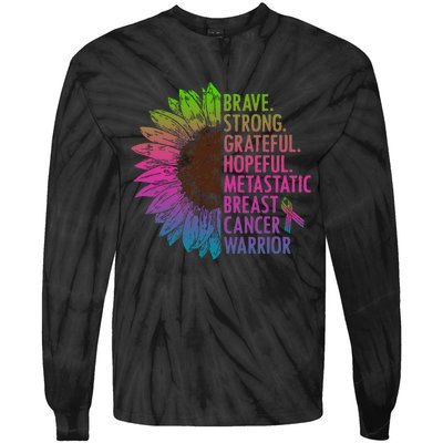 Care Warrior Metastatic Breast Cancer Ribbon Awareness Tie-Dye Long Sleeve Shirt