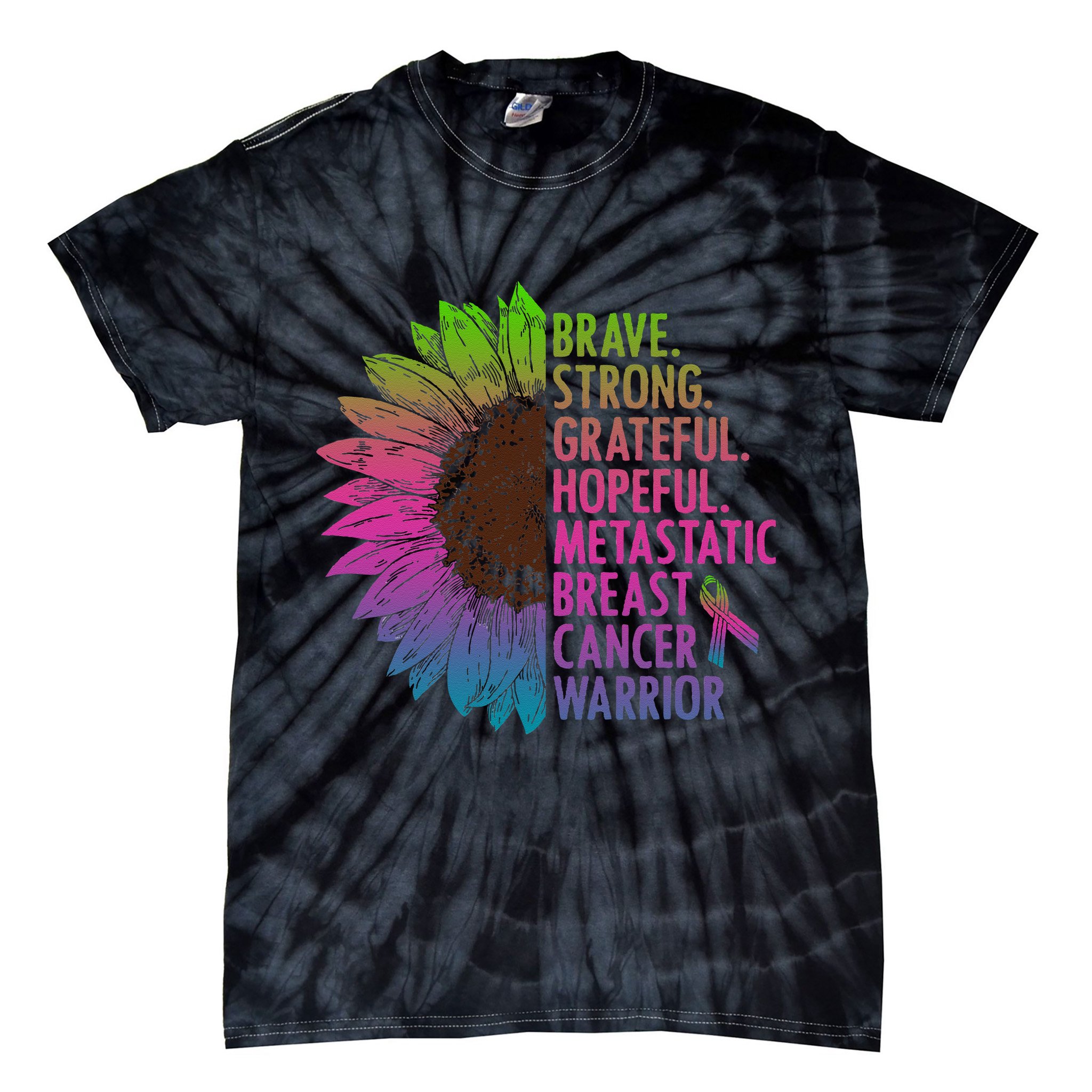 Care Warrior Metastatic Breast Cancer Ribbon Awareness Tie-Dye T-Shirt