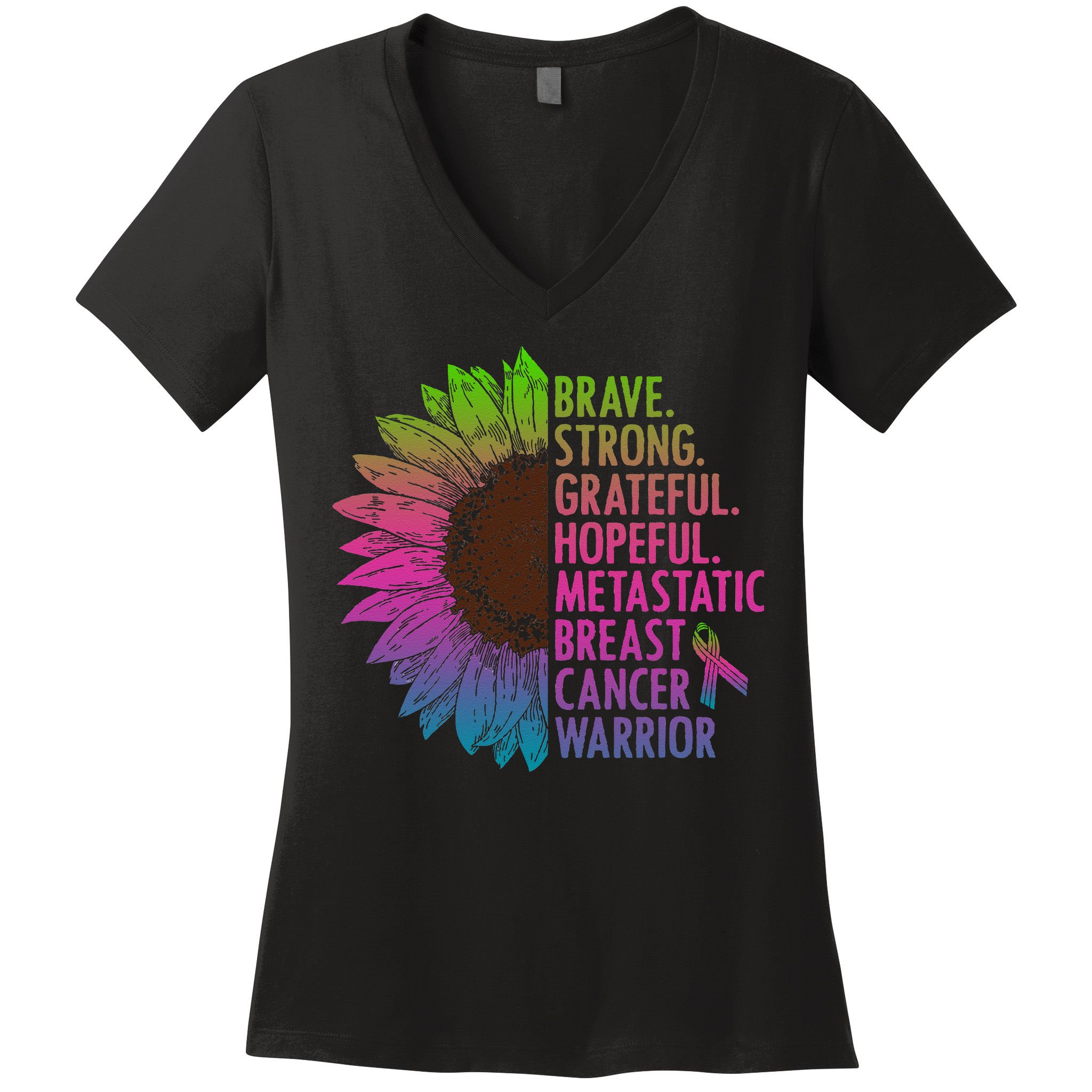 Care Warrior Metastatic Breast Cancer Ribbon Awareness Women's V-Neck T-Shirt