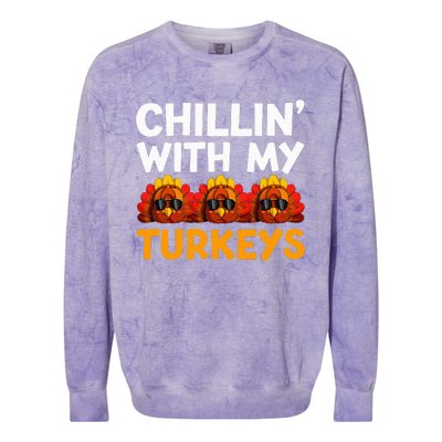 Chilling With My Turkeys Happy Thanksgiving Colorblast Crewneck Sweatshirt