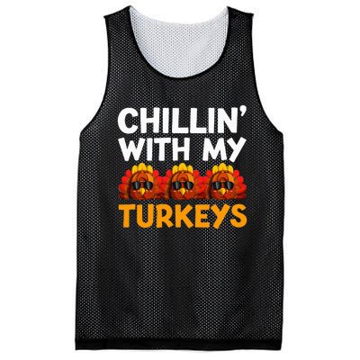 Chilling With My Turkeys Happy Thanksgiving Mesh Reversible Basketball Jersey Tank