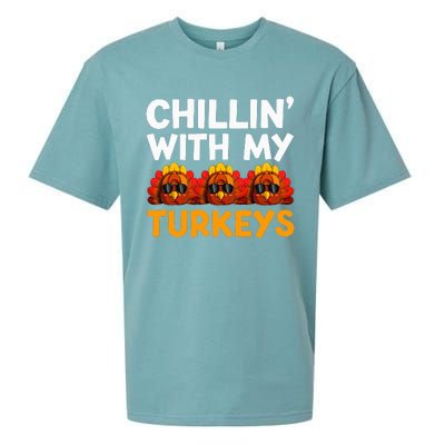 Chilling With My Turkeys Happy Thanksgiving Sueded Cloud Jersey T-Shirt