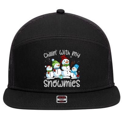 Chillin With My Snowmies Ugly Snowman Xmas 7 Panel Mesh Trucker Snapback Hat