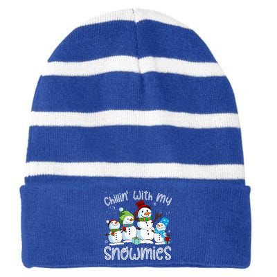 Chillin With My Snowmies Ugly Snowman Xmas Striped Beanie with Solid Band