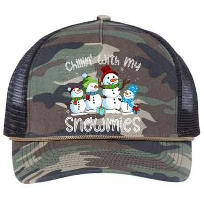 Chillin With My Snowmies Ugly Snowman Xmas Retro Rope Trucker Hat Cap