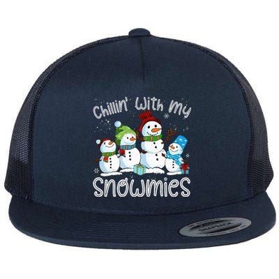 Chillin With My Snowmies Ugly Snowman Xmas Flat Bill Trucker Hat