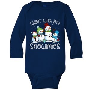 Chillin With My Snowmies Ugly Snowman Xmas Baby Long Sleeve Bodysuit