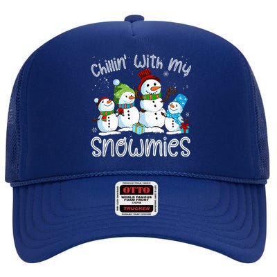 Chillin With My Snowmies Ugly Snowman Xmas High Crown Mesh Back Trucker Hat