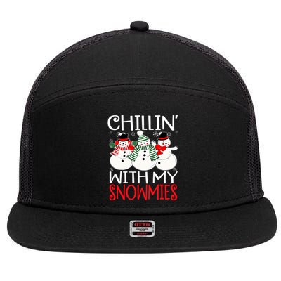 Chillin With My Snowmies Christmas Pajama Snow Funny Xmas Gift 7 Panel Mesh Trucker Snapback Hat