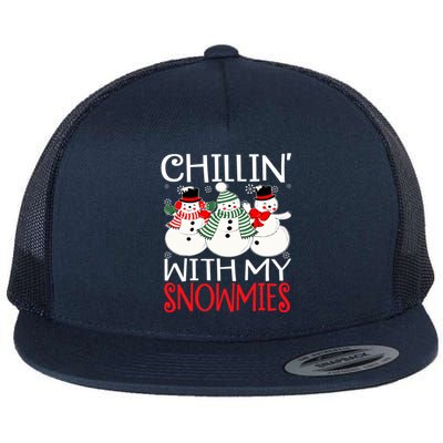 Chillin With My Snowmies Christmas Pajama Snow Funny Xmas Gift Flat Bill Trucker Hat