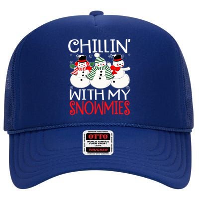 Chillin With My Snowmies Christmas Pajama Snow Funny Xmas Gift High Crown Mesh Back Trucker Hat