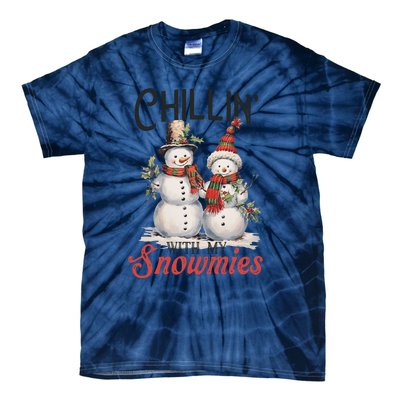 Chillin With My Snowmies | Vintage Christmas Snowmen Tie-Dye T-Shirt