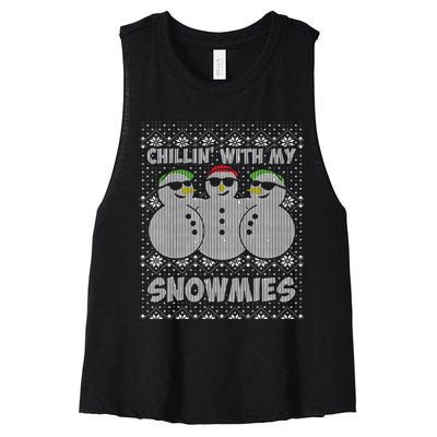 Chillin With My Snowmies Funny Ugly Christmas Women's Racerback Cropped Tank