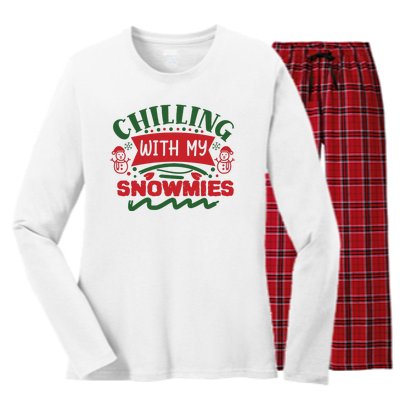 Chilling With My Snowmies Winter Women's Long Sleeve Flannel Pajama Set 