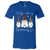 Chillin With My Gnomies Gnome And Coffee Red Plaid Christmas Gift V-Neck T-Shirt