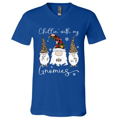 Chillin With My Gnomies Gnome And Coffee Red Plaid Christmas Gift V-Neck T-Shirt