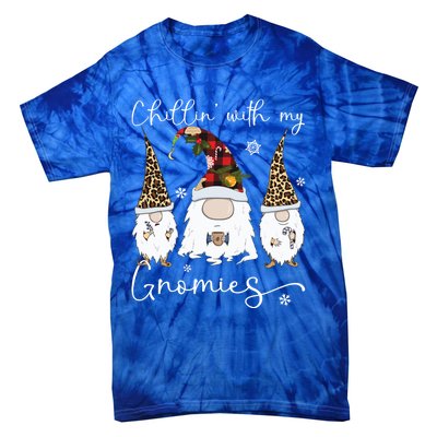 Chillin With My Gnomies Gnome And Coffee Red Plaid Christmas Gift Tie-Dye T-Shirt