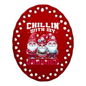 Chillin With My Gnomies Santa Claus Gnomes Groovy Christmas Cool Gift Ceramic Oval Ornament