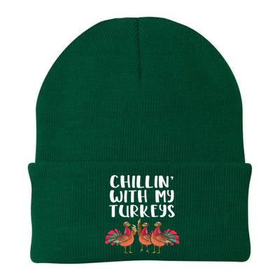 Chillin' With My Turkeys Thanksgiving Season Family Lover Knit Cap Winter Beanie