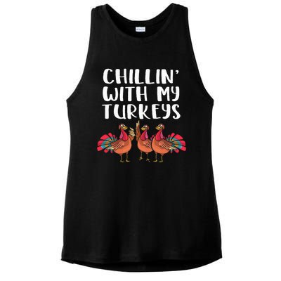 Chillin' With My Turkeys Thanksgiving Season Family Lover Ladies PosiCharge Tri-Blend Wicking Tank