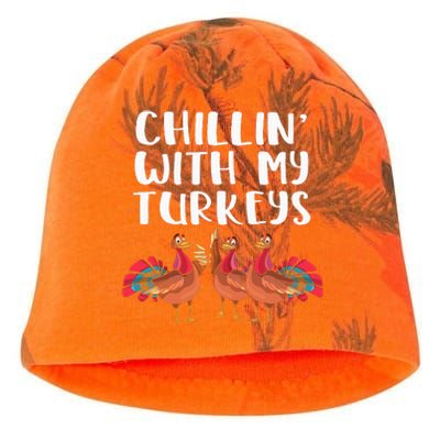 Chillin' With My Turkeys Thanksgiving Season Family Lover Kati - Camo Knit Beanie