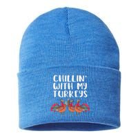 Chillin' With My Turkeys Thanksgiving Season Family Lover Sustainable Knit Beanie