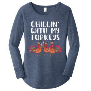 Chillin' With My Turkeys Thanksgiving Season Family Lover Women's Perfect Tri Tunic Long Sleeve Shirt