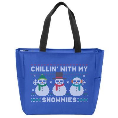 Chillin With My Snowmies Cute Snow Ugly Christmas Sweater Great Gift Zip Tote Bag