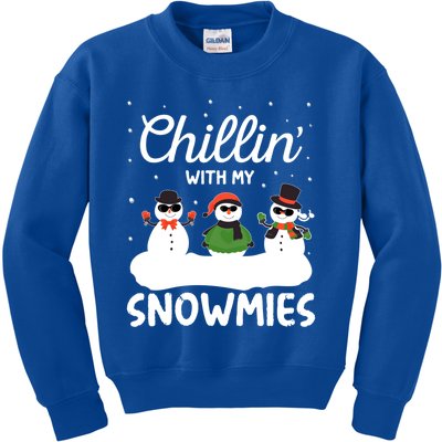 Chillin With My Snowmies Outfit Gift Cool Christmas Snow Gift Kids Sweatshirt