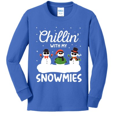 Chillin With My Snowmies Outfit Gift Cool Christmas Snow Gift Kids Long Sleeve Shirt