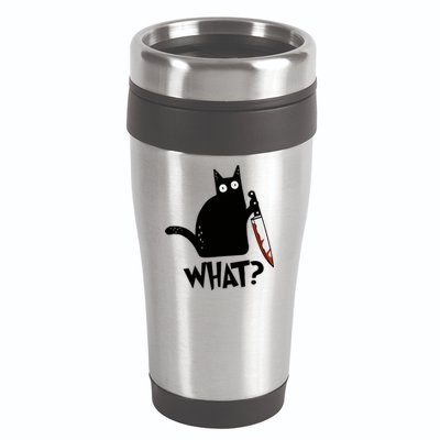 Cat What? Murderous Black Cat With Knife Gift 16oz Travel Tumbler
