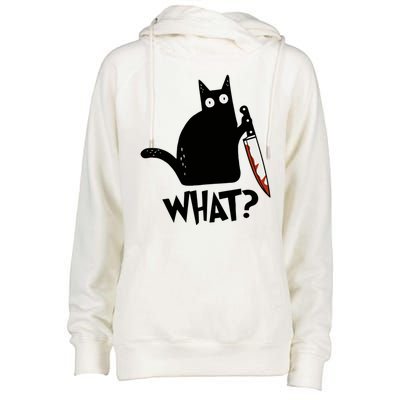 Cat What? Murderous Black Cat With Knife Gift Womens Funnel Neck Pullover Hood