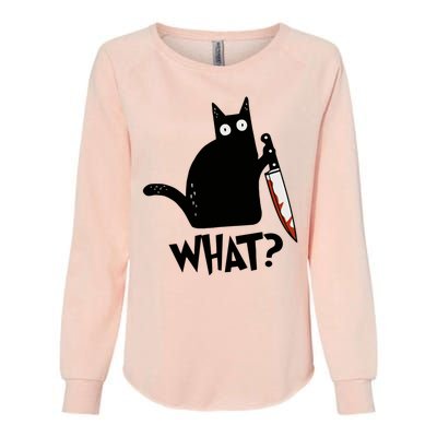 Cat What? Murderous Black Cat With Knife Gift Womens California Wash Sweatshirt