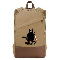 Cat What? Murderous Black Cat With Knife Gift Cotton Canvas Backpack
