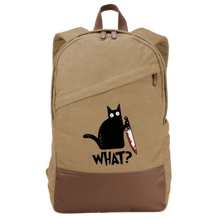 Cat What? Murderous Black Cat With Knife Gift Cotton Canvas Backpack