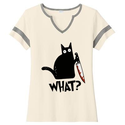 Cat What? Murderous Black Cat With Knife Gift Ladies Halftime Notch Neck Tee