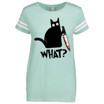 Cat What? Murderous Black Cat With Knife Gift Enza Ladies Jersey Football T-Shirt