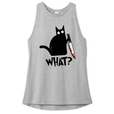 Cat What? Murderous Black Cat With Knife Gift Ladies PosiCharge Tri-Blend Wicking Tank