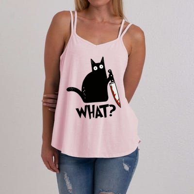 Cat What? Murderous Black Cat With Knife Gift Women's Strappy Tank