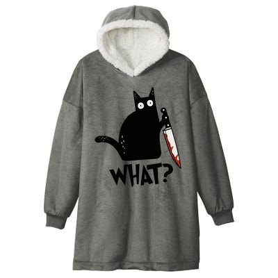 Cat What? Murderous Black Cat With Knife Gift Hooded Wearable Blanket