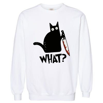 Cat What? Murderous Black Cat With Knife Gift Garment-Dyed Sweatshirt