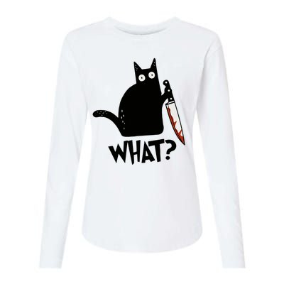 Cat What? Murderous Black Cat With Knife Gift Womens Cotton Relaxed Long Sleeve T-Shirt