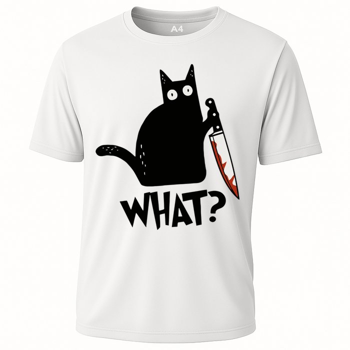 Cat What? Murderous Black Cat With Knife Gift Cooling Performance Crew T-Shirt